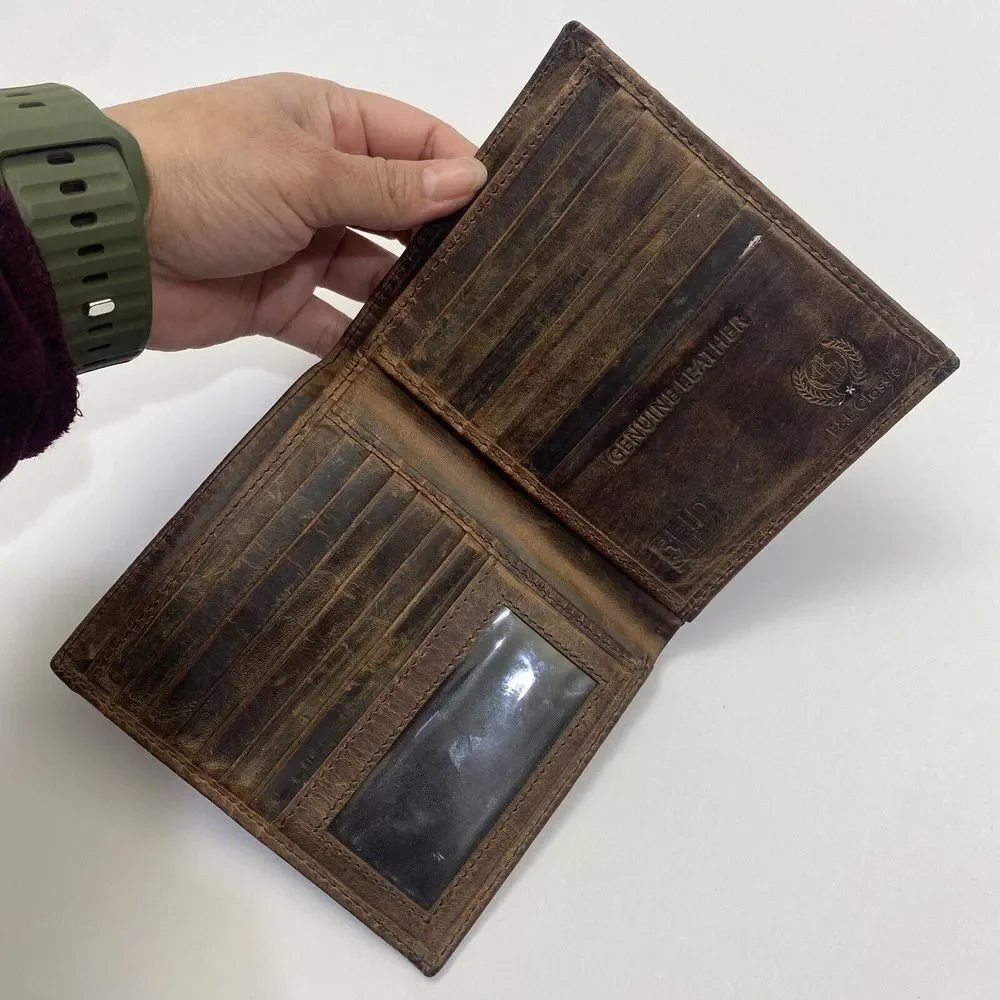 F&L Classic‎ Brown Genuine Leather Bifold Wallet RFID Safe Vintage